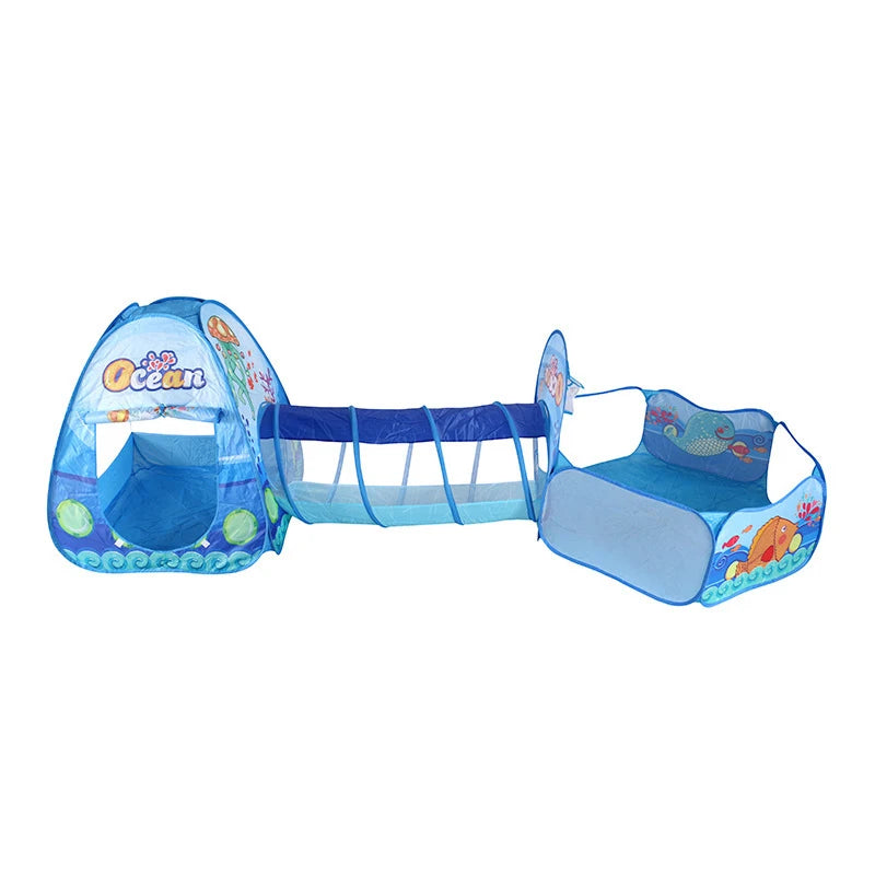 Senior 3-in-1 Foldable Baby Playground Children's Game Tent Baby Ball Fence with Crawling Tunnel Basketball Frame Children Gifts