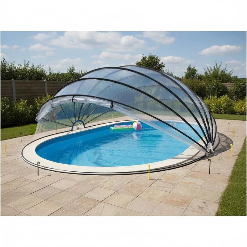 559x275 cm Pool dome cover. This pool cover is made of PVC material and filled with fiberglass, effectively blocking sunlight and preventing external pollutants such as leaves, insects, and dust from entering the pool.