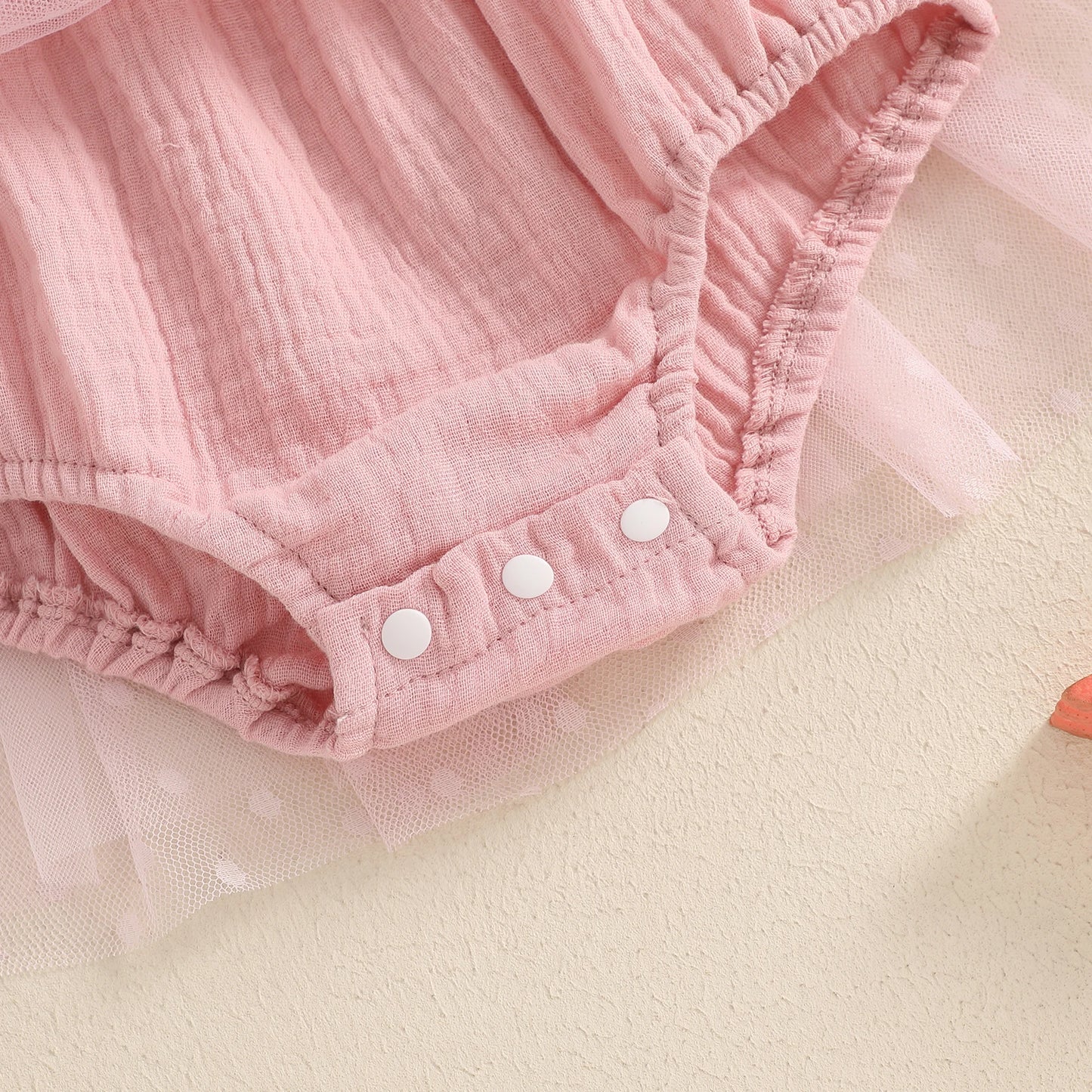 MISOWMNJOY Summer Mesh Tulle Baby Girl Romper Dress Infant Birthday Outfits Sleeveless Tie Strap Smocked Bodysuit with Headband