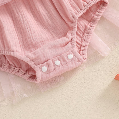 MISOWMNJOY Summer Mesh Tulle Baby Girl Romper Dress Infant Birthday Outfits Sleeveless Tie Strap Smocked Bodysuit with Headband
