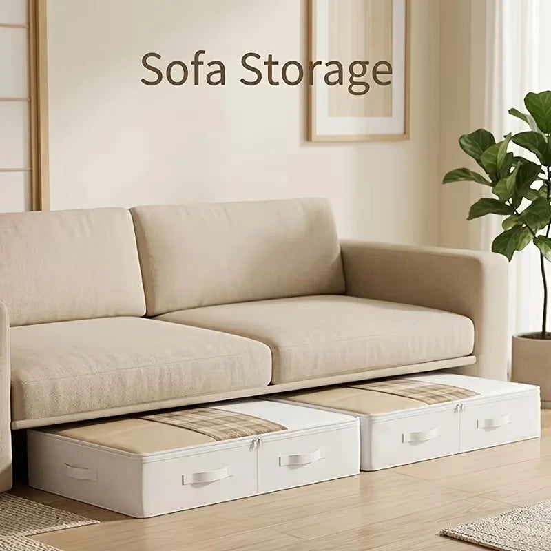 1/3 White Under-Bed Storage Box, Foldable Laundry Organizer with Durable Transparent Window, Under-Bed Style Storage Solution