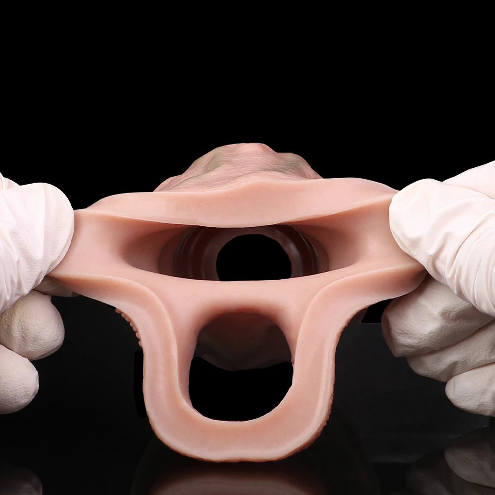 FAAK Silicone Penis Sleeve Ring Realistic Hollow Dildo Size S M Dildo Sheath Delay Ejaculating Cock Enlarger Sex Toys For Men