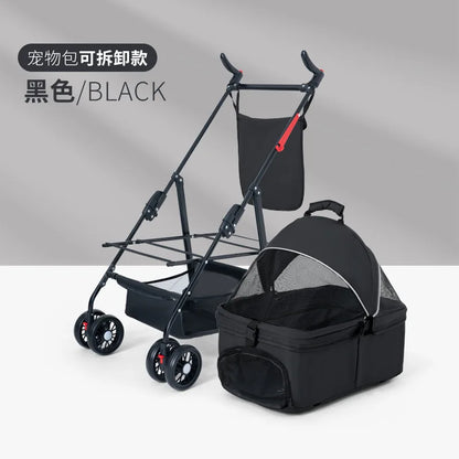4 Wheel Foldable Pet Stroller Detachable Carrier for Small Dogs Cats, Lightweight Travel Pet Cart with Breathable Mesh