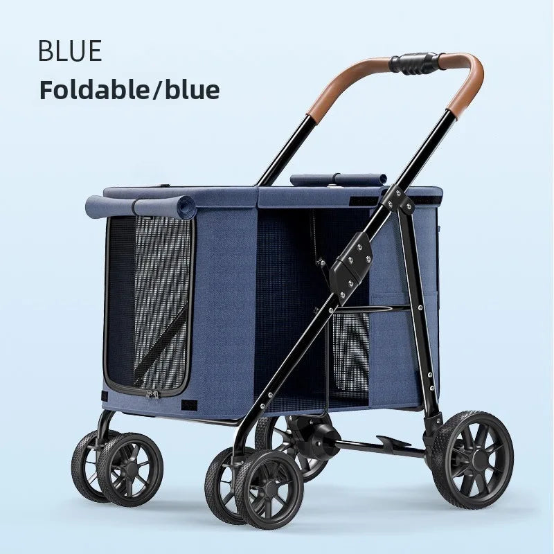 High Quality Foldable 4 Wheels Pet Carrier Adjustable Comfortable Waterproof Pet Stroller Washable Portable Travel Product