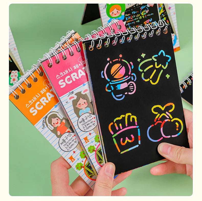 Magic Scratch Art Notebook for Kids DIY Rainbow Drawing Pad Book No-Mess Art Classroom Craft Activity Birthday Favor Gift Set