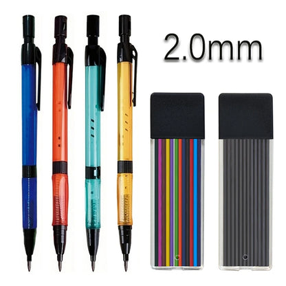 6Pcs/Set 2.0 Mm Automatic Pencil 4 Colors With Pencil Sharpener 2B Lead Writing Smooth Sketching Painting Writing Stationery