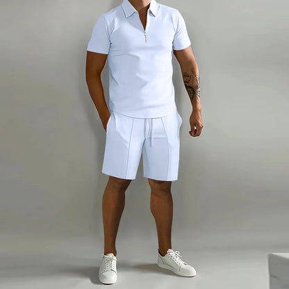 Cross border Amazon Men's Set 2025 Autumn New Men's Polo Casual Loose Short sleeved Shorts Sports Set