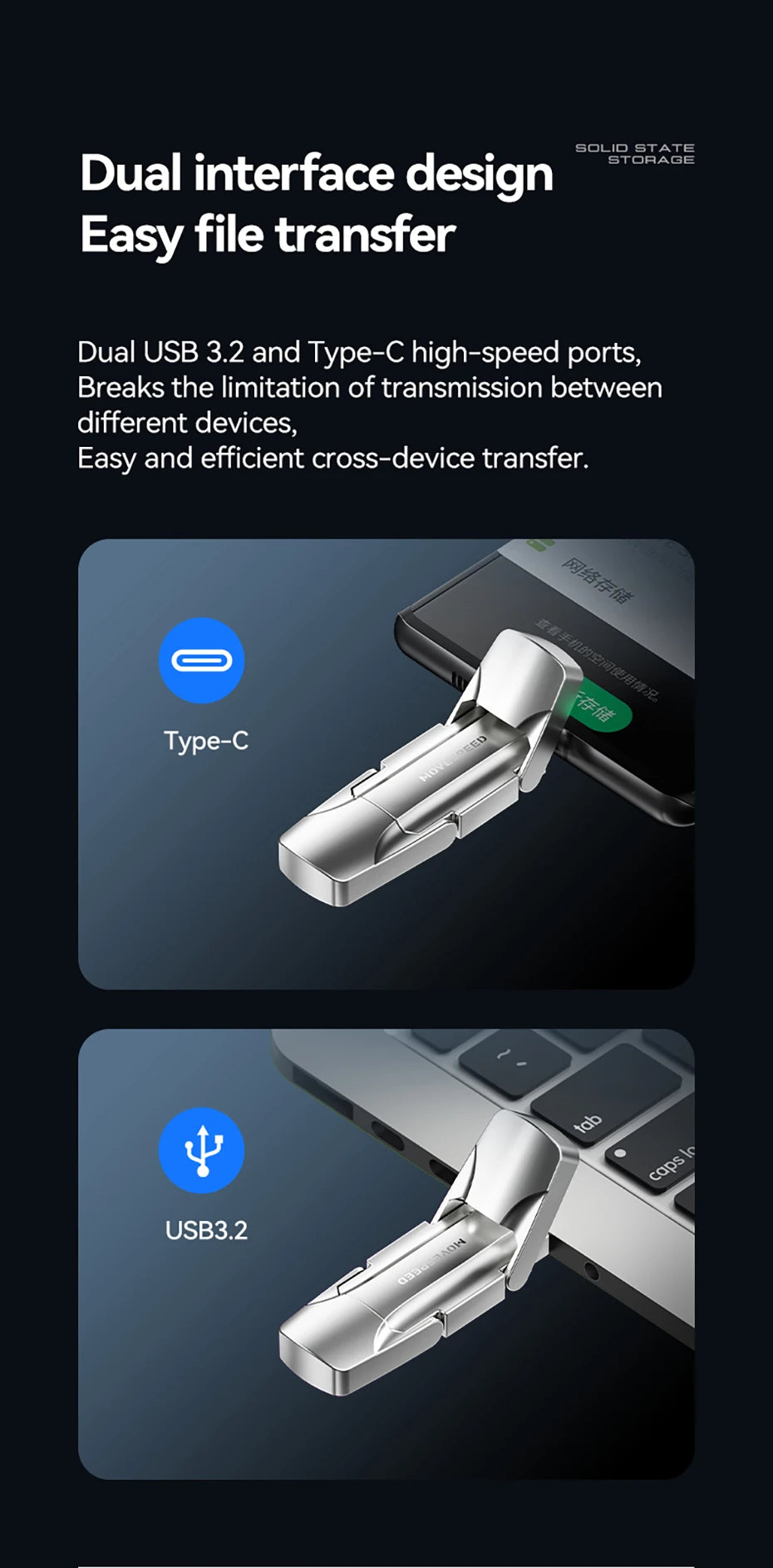 MOVESPEED USB 3.2 Solid State Pen Drive 520MB/s High Speed USB Type C Flash Drive 1TB 512GB 256GB 128GB USB Gen 2 Pendrive Flash