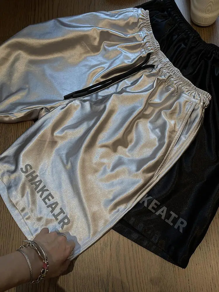 Glossy Pockets Men's Shorts Outdoor Fitness Male Plus Size Casual Sports Basketball Bottoms