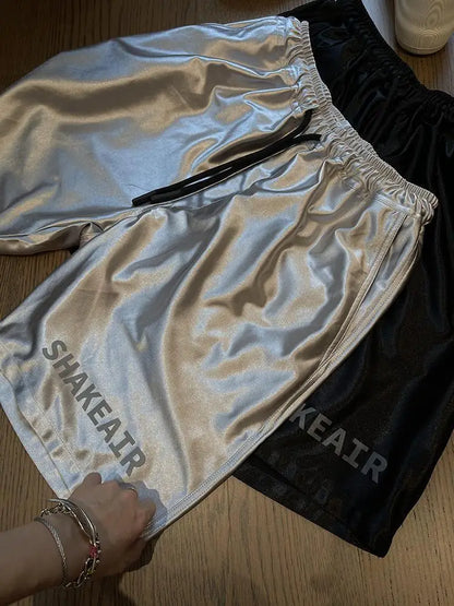 Glossy Pockets Men's Shorts Outdoor Fitness Male Plus Size Casual Sports Basketball Bottoms
