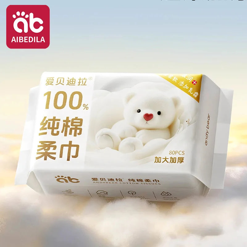 Newborn Baby Cotton Dry Wipes Unscented Hypoallergenic 3-In-1 Clean Care Protect Thick Sensitive Skin Facial Towels for Infants