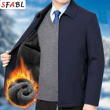 Thicken Padded Social Jackets Men's Winter Jacket Windbreak Fleece Lining Blazers for Men Business Luxury Men's Winter Coat XXXL