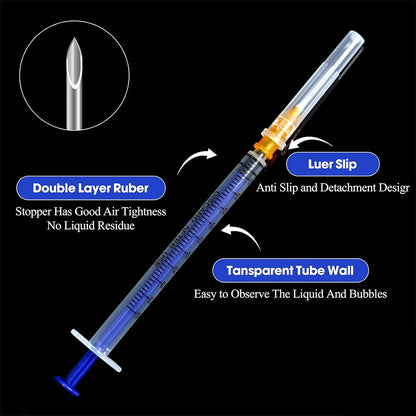 50Pcs/1Pc Disposable 1Ml/Cc Lab Syringe with 1" Needle, Individually Sealed Package