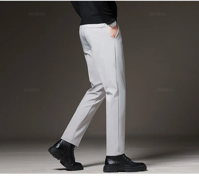 Autumn Winter Men‘s Suit Pants Slim Business Office Elastic Waist Black Grey Classic Pant Korean Trousers Male Plus Size 28-38