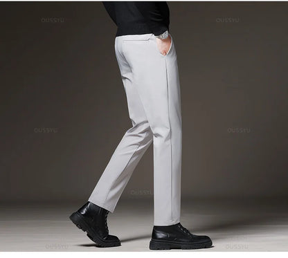 Autumn Winter Men‘s Suit Pants Slim Business Office Elastic Waist Black Grey Classic Pant Korean Trousers Male Plus Size 28-38