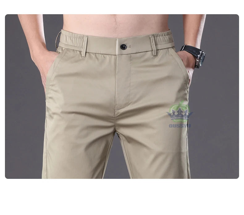 Summer High Quality Cotton Ankle Length Casual Pants Men Business Slim Elastic Waist Jogger Outdoors Korean Work Suit Trousers