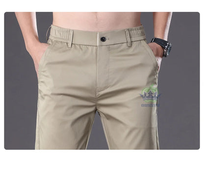 Summer High Quality Cotton Ankle Length Casual Pants Men Business Slim Elastic Waist Jogger Outdoors Korean Work Suit Trousers