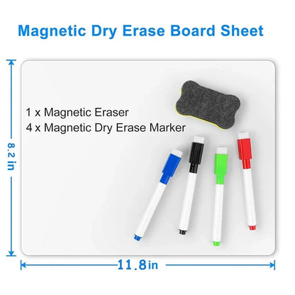 A4 Size Dry Erase White Board for  Fridge Sticker Magnetic  Whiteboard,Portable 11.8"x8.2" Planner for Refrigerator