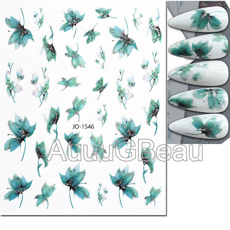 3d Nails Art Decals Spring Fruits Pink Full Tips Peony Magnolia Flowers Adhesive Sliders Stickers Decoration For Nails Manicure