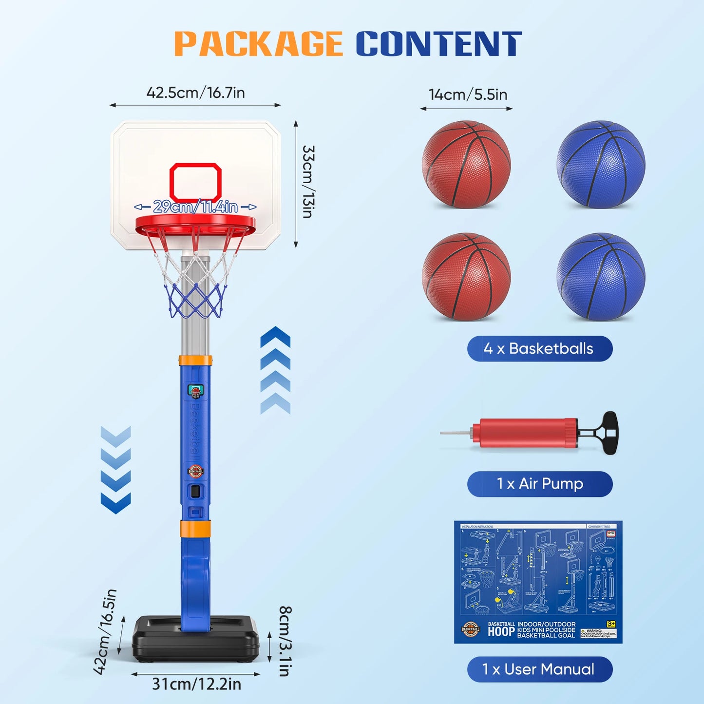 Basketball Hoop For Kids, Toddler With Stand 4 Basketballs Indoor Outdoor Backyard Sport Game Birthday Gifts Toys For Toddler
