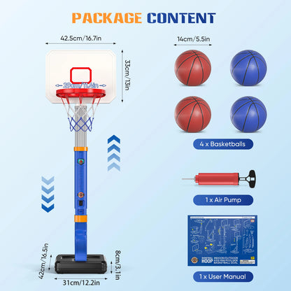 Basketball Hoop For Kids, Toddler With Stand 4 Basketballs Indoor Outdoor Backyard Sport Game Birthday Gifts Toys For Toddler