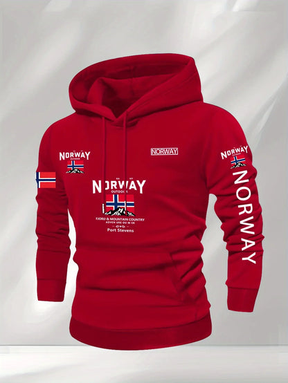 Norwegian Print Fashion Men Women Hooded Sweatshirt Autumn Winter Daily Outdoor Vacation Fitness Casual Loose Warm Sportswear