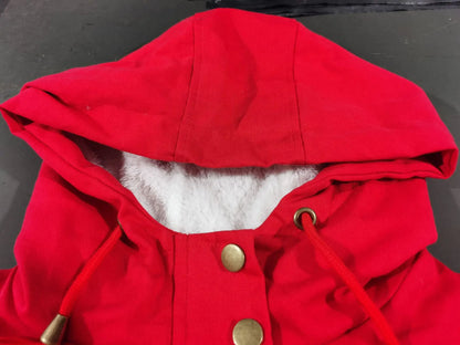 Women's Winter Jacket Warm Solid Plush Thickened Long Winter Coat Outdoor Hiking Hooded Casual Windproof Parka Coat Overcoat