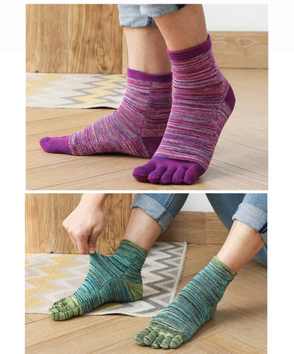 1/5 Pairs Colorful 5 Finger Socks Business Man Cotton Striped Young Casual Sweat-Absorbing Happy Party Dress Toe Short Socks
