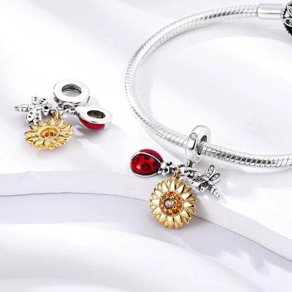 Original 925 Sterling Silver Charm Beads Clover Sunflower Tulip Carnation Pendant For Women Jewelry Fashion Gift