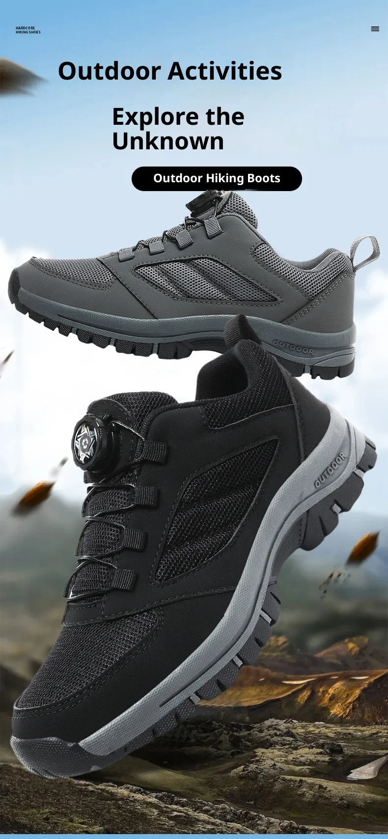 Men'S Spring And Autumn Outdoor Sports Shoes With Rotating Buckle Convenient Comfortable Anti Slip Hiking Shoes Large Size 39-48