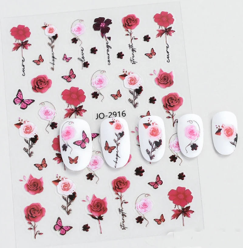 3d Nail Art Decals Spring Booming Violets Lavenders Purple Blue Pink Flowers Butterflys Stickers Decoration For Nail Tips Beauty