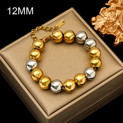 GANPUP 316L Stainless Steel Metal Beads Charms Bracelet Bangle for Women Texture Trendy Wrist Chain Jewelry Gift Bijoux Femme