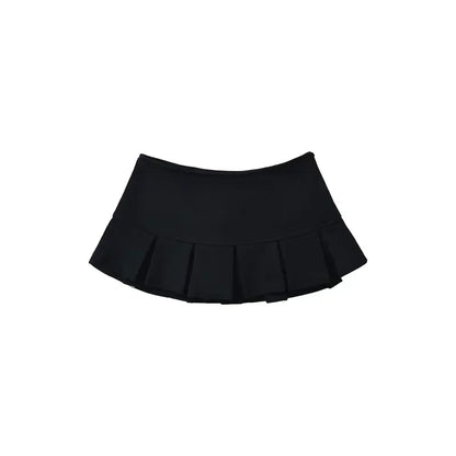 Fabric Y2K Mini Skirt Women Low Waist Wide Pleat Light Grey Sexy Vintage A-line Pleated Skirt Casual Skort Summer