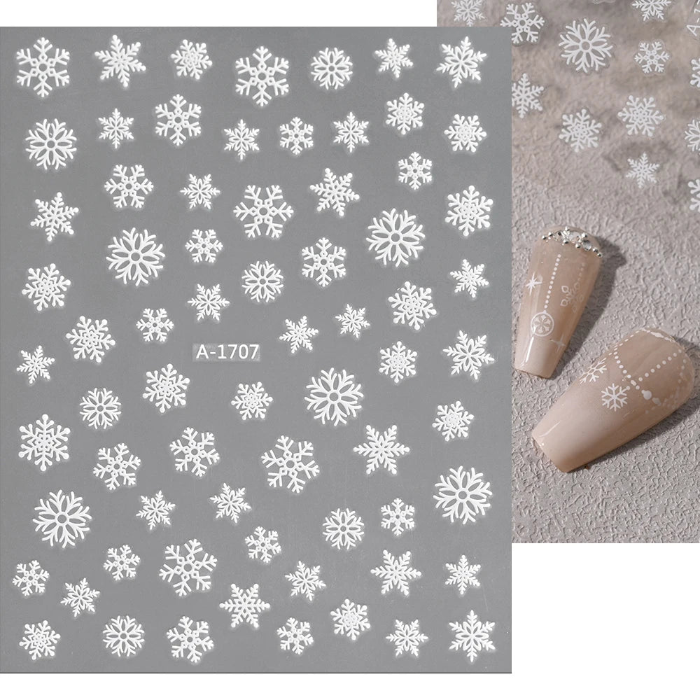 1sheet 3D White Snowflakes Nail Stickers for Christmas Winter Snow Flower Self-adhesive Nail Art Decals DIY Manicure Decorations