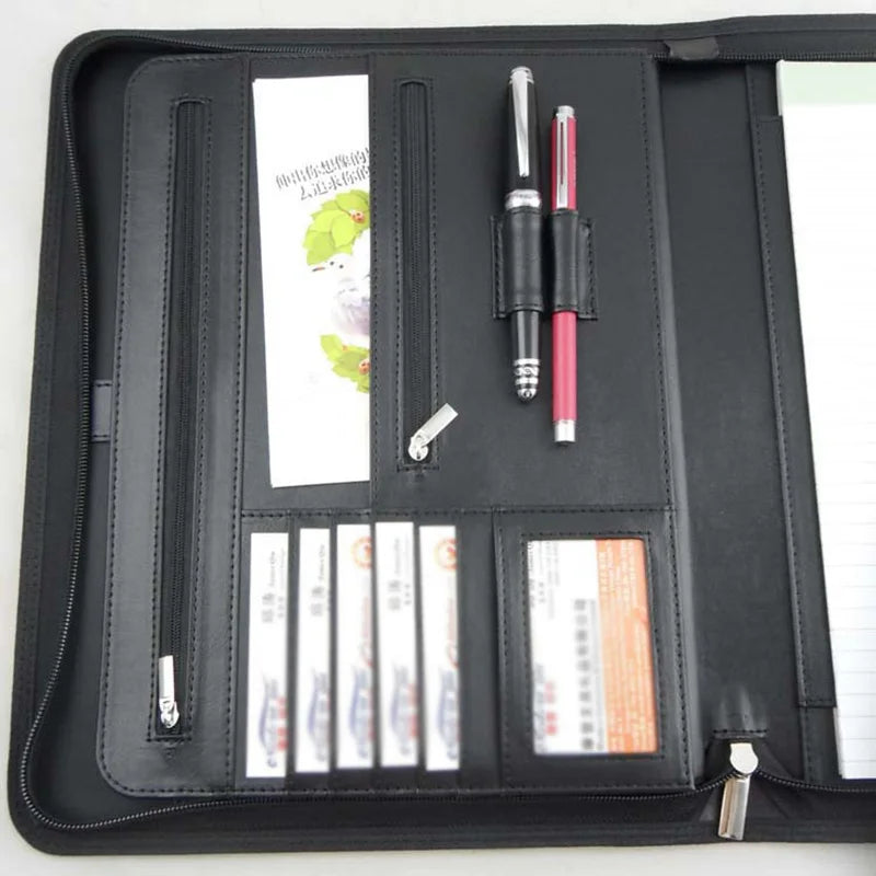 Leather Folder Zippered Closure Portfolio for Business IPad/Table and Card Interview Resume Binder