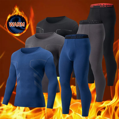 2-piece Men's Autumn And Winter Solid Color Round Neck Fashionable Printed Sports Thermal Underwear Set Simple And Comfortable