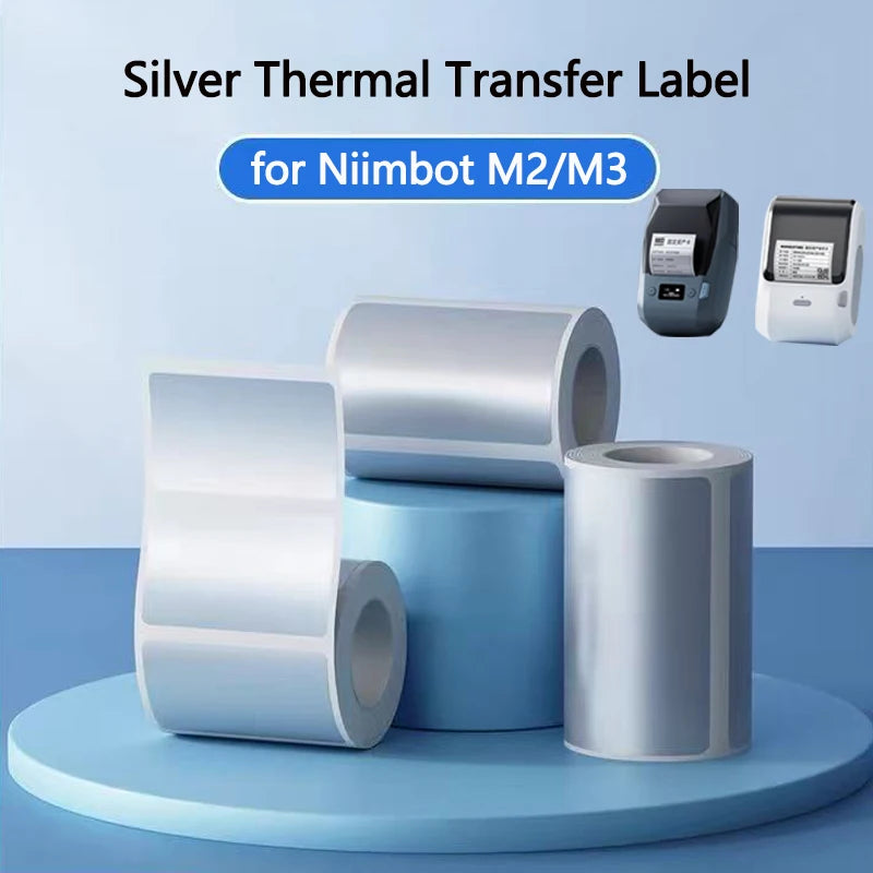 Niimbot M2/M3 Silver Label  Heat Transfer Print Paper Fixed Asset Sticker Office Equipment Laser Silver Self-adhesive