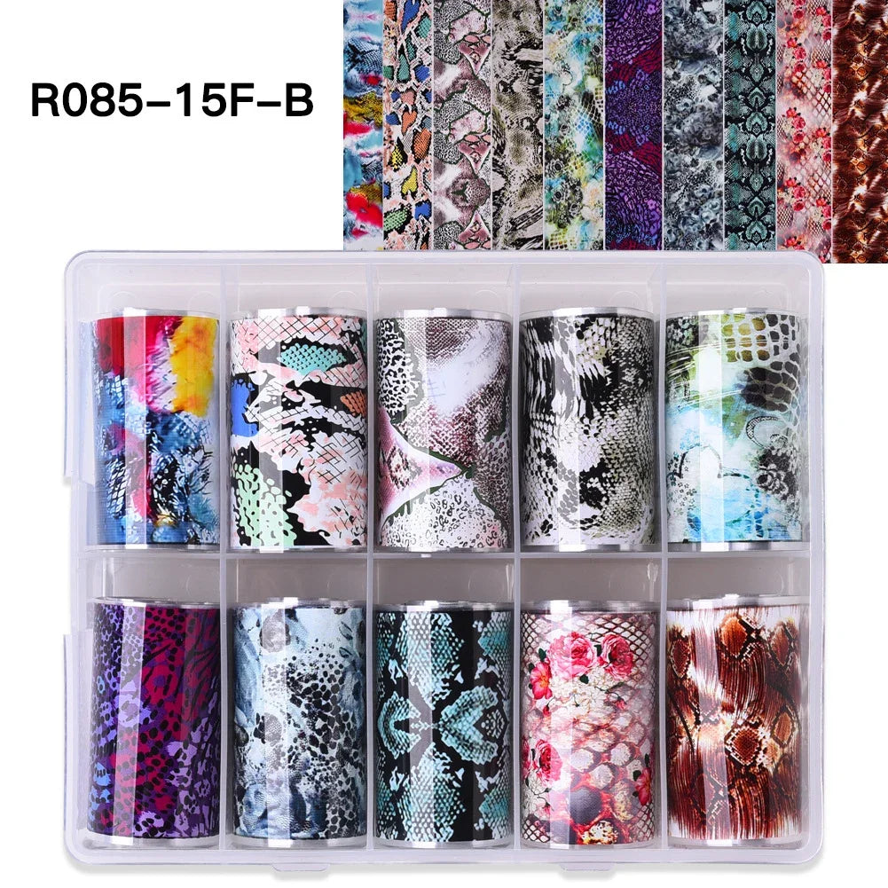 10 Patterns New Metal Nail Foils for Transfer Paper Stickers Floral Chameleon Nails Wraps DIY Water Marble Nail Art Decorations