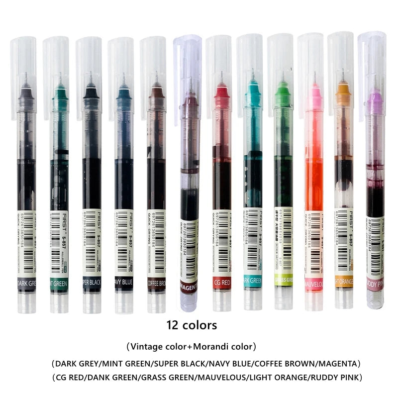 12 Color/set Student School Office Stationery Fine Nib Gel Pen Big Ink Capacity Ballpoint Pen Straight Liquid Rollerball Pen