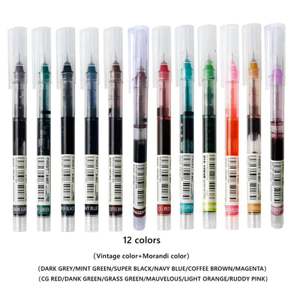 12 Color/set Student School Office Stationery Fine Nib Gel Pen Big Ink Capacity Ballpoint Pen Straight Liquid Rollerball Pen