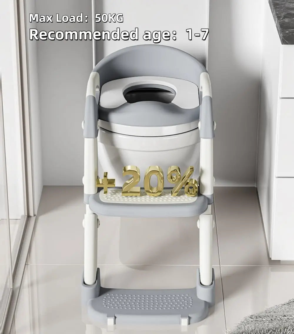 Kids Potty Training Seat With Steps, 3 In 1 Toddler Toilet Ladder Seat, Soft Mat Non-slip Splash Guard Toilet Seat (Grey)