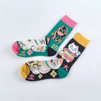 1 Pair Cartoon Lucky Cat AB Style Personalized Fashion Men's Mid-calf Socks Suit In All Seasons