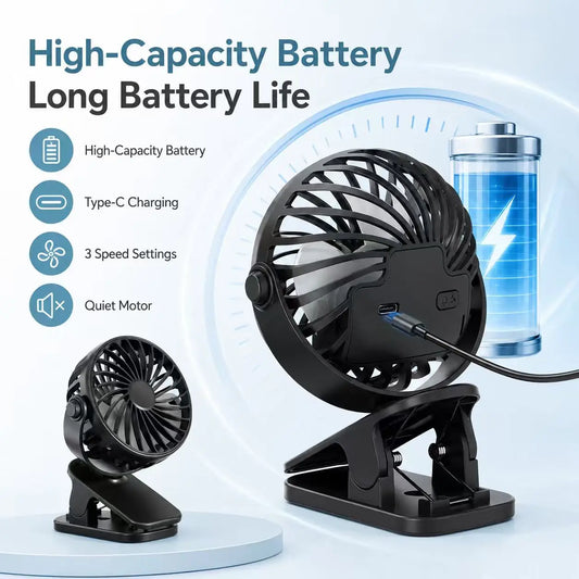 Rechargeable Fan 720° Rotating Hanging Clip Fan with Nightlight for Easy Portability Office Bedroom Dormitory Outdoor Small Fan