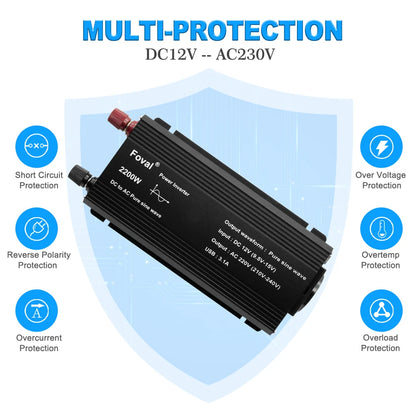 Pure Sine Wave Inverter DC 12V to AC 220V 230V 1500W/2200W/2600W/3000W Voltage Transfer Converter EU Socket Auto Accessories