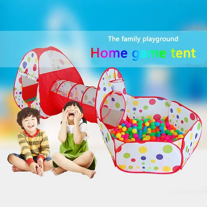 3 in 1 Integrated Play Set Consists of a Playhouse Tent Crawling Tunnel and Ball Pit It Adopts Foldable Lightweight Fabric