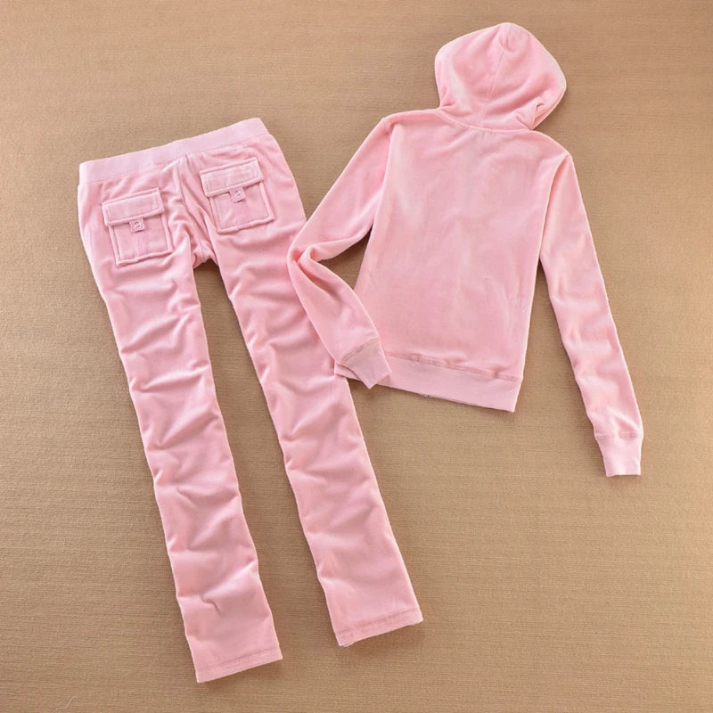 Solid Color Velvet Tracksuit 2025 Women's Zipper Top and Pants Suit Two-Piece Set