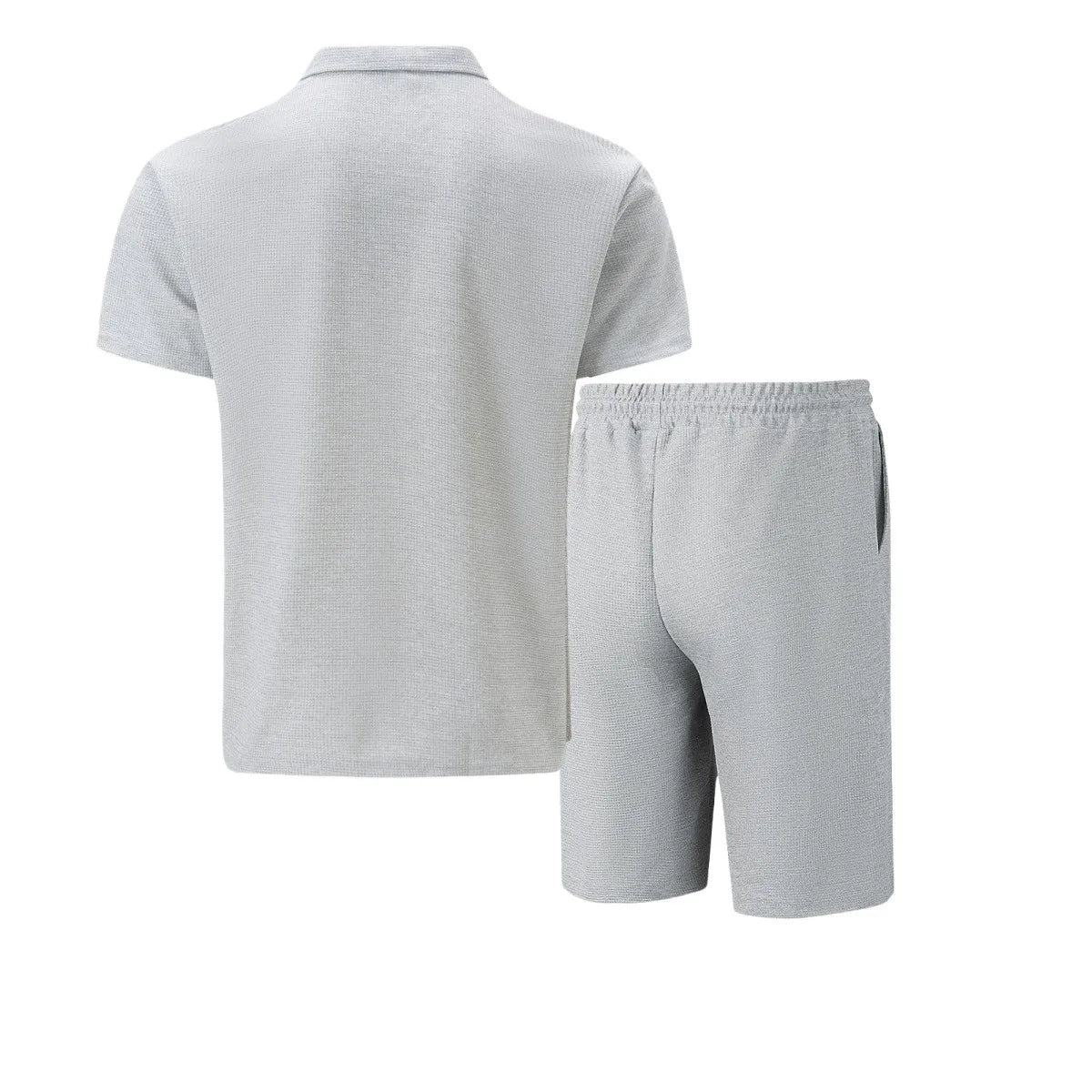 2026 Men Europe and the United States new summer Waffle solid color zip-up lapel short-sleeve suit shorts two sets