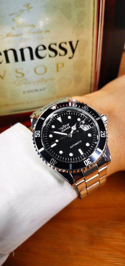WINNER Classic Mechanical Watches Luxury Brand Business Automatic Watch for Men Rotatable Bezel Luminous Dial Steel Strap Clock