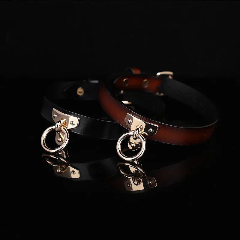 Genuine Leather Series Collar Slave Bed Neck Restraint Belt Strap BDSM Female Couple Bondage Erotic Fun Sex Toys Adult Games