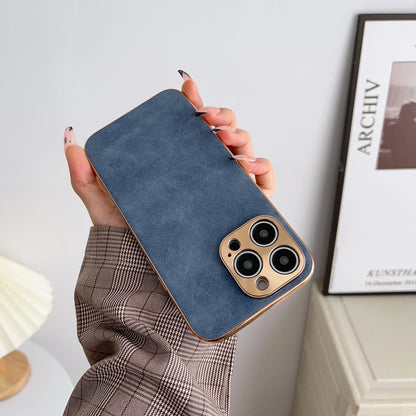Leather Phone Case For Iphone 13 11 12 14 15 16 17 ProMax Plus Electroplated Frame Lambskin Phone Shell For IPHON 15 16 17Promax
